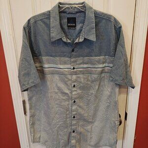 PrAna Marco Shirt Mens XL Blue Striped Button Up Short Sleeve Pocket Casual